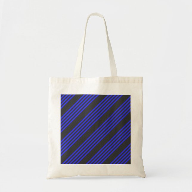 Electric blue and charcoal five stripe pattern tote bag (Front)