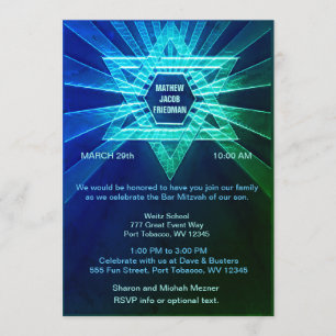Electric Blue and Green Bar Mitzvah Invitation