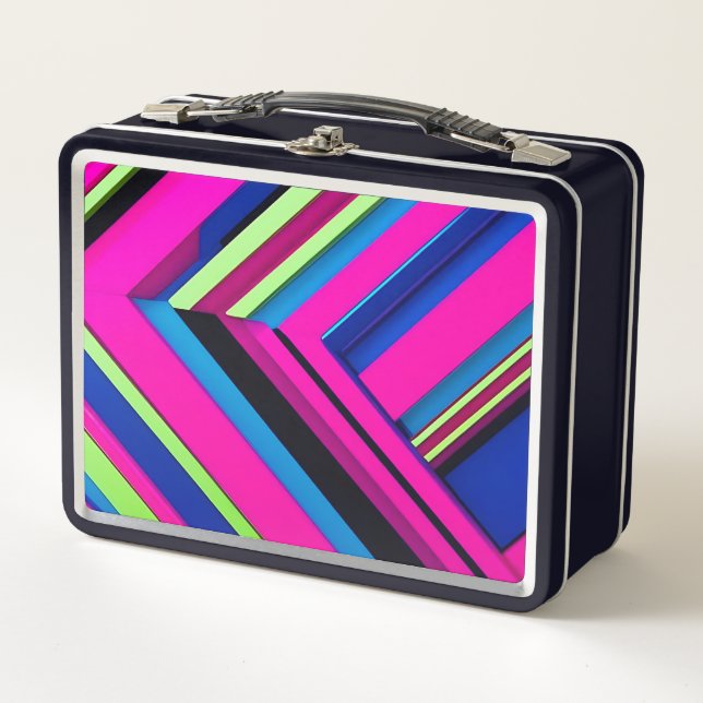 Electric Blue and Pink Metal Lunch Box (Front)