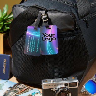 Electric Blue and Pink Neon Serenity Swirl w/ Logo Luggage Tag