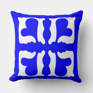 Electric Blue and White Hearts Cushion