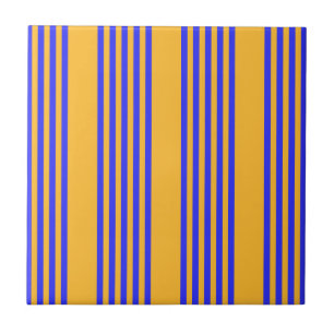 Electric blue and yellow five stripes pattern ceramic tile