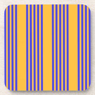 Electric blue and yellow five stripes pattern coaster