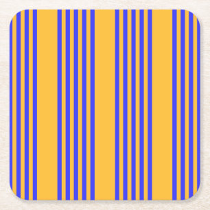Electric blue and yellow five stripes pattern square paper coaster