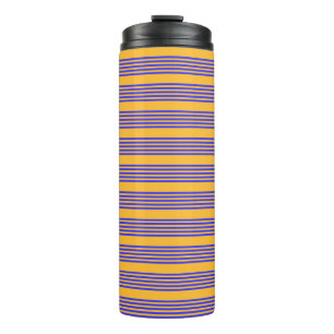Electric blue and yellow five stripes pattern thermal tumbler