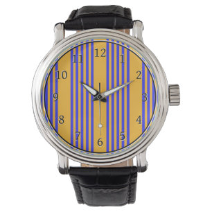 Electric blue and yellow five stripes pattern watch