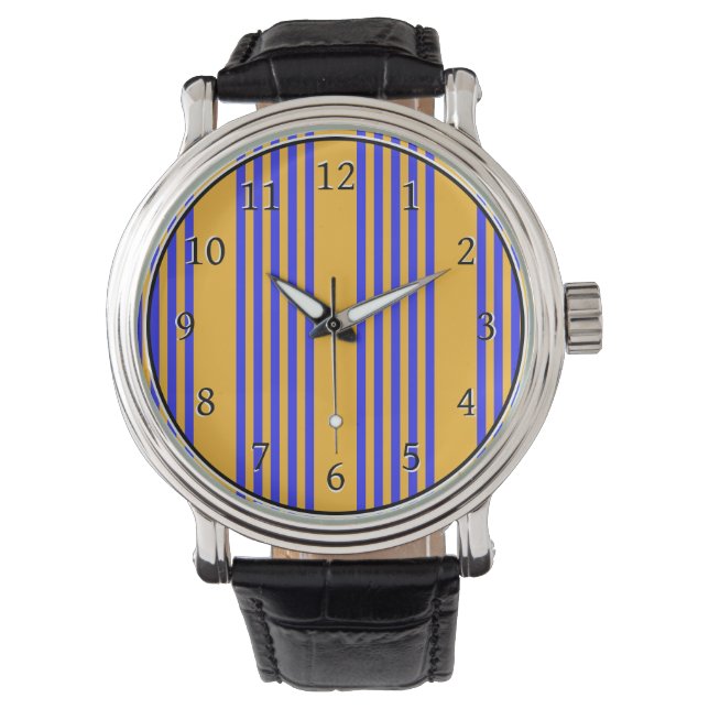 Electric blue and yellow five stripes pattern watch (Front)