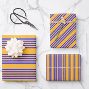 Electric blue and yellow five stripes pattern wrapping paper sheet