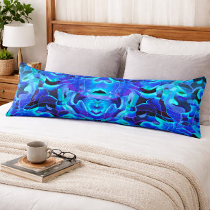 Electric Blue Aqua Abstract Wave Symmetry Pattern Body Cushion