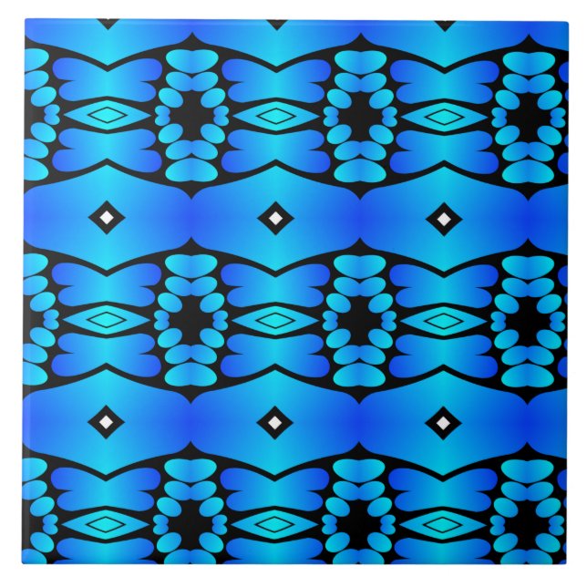 Electric blue aqua black geometric kitchen bath ceramic tile (Front)