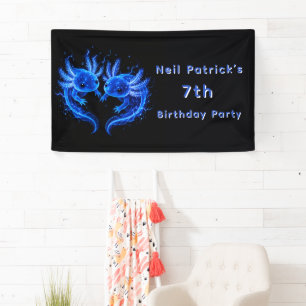 Electric Blue Axolotl Boy Birthday Party  Banner