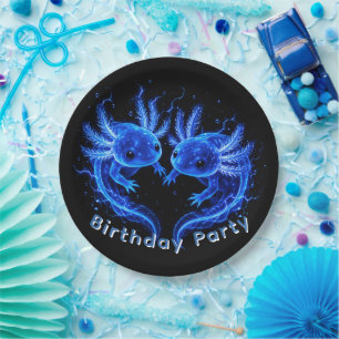 Electric Blue Axolotl Boy Birthday Party Paper Plate