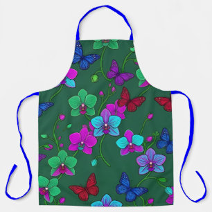 Electric Blue Butterfly and Orchid Apron