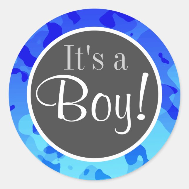 Electric Blue Camo; Camouflage Classic Round Sticker (Front)