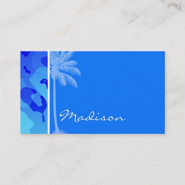 Electric Blue Camo; Summer Palm Business Card (Front)