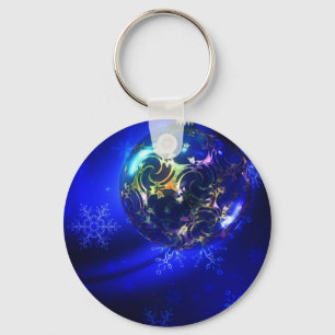 Electric blue christmas bauble design, customise i key ring