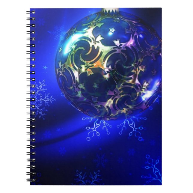 Electric blue christmas bauble design, customise i notebook (Front)