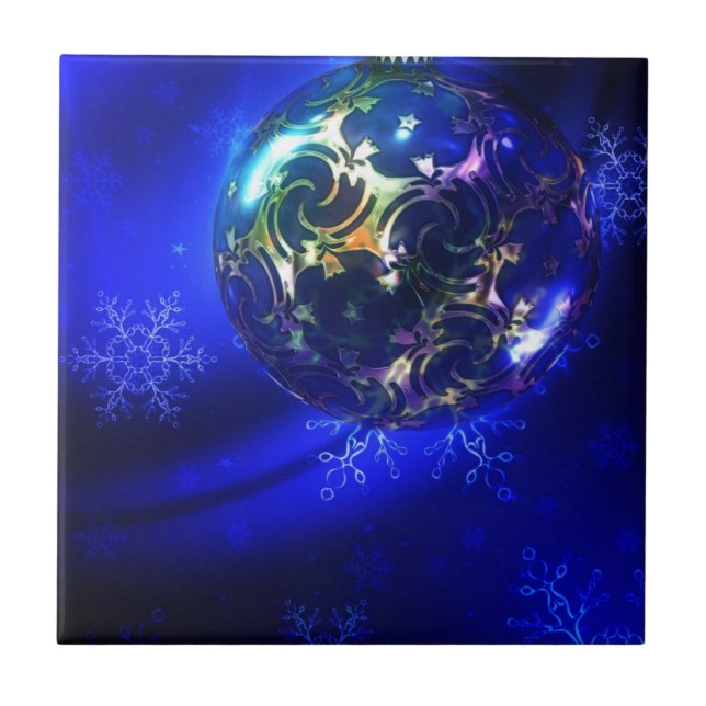 Electric blue christmas bauble design, customise i tile (Front)