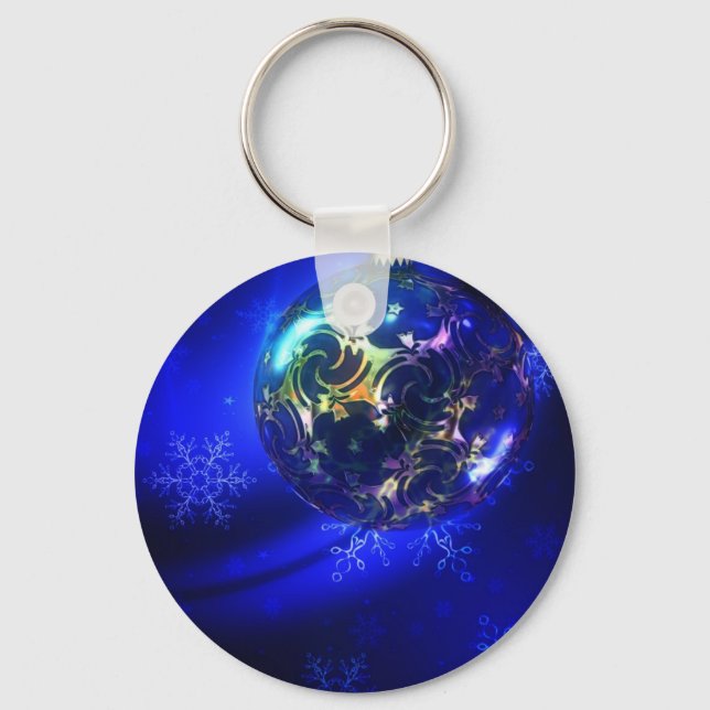 Electric blue christmas bauble design, customize i key ring (Front)