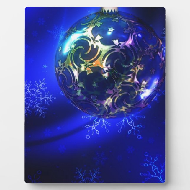 Electric blue christmas bauble design, customize i plaque (Front)