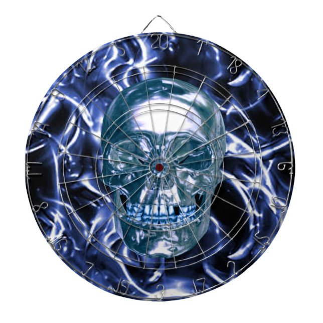 Electric Blue Chrome Skull Dart Board (Front)