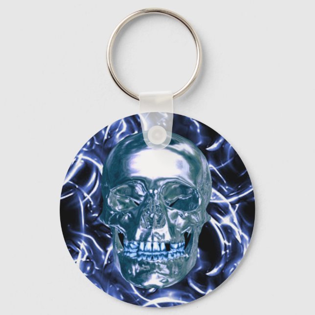 Electric Blue Chrome Skull Key Chain (Front)