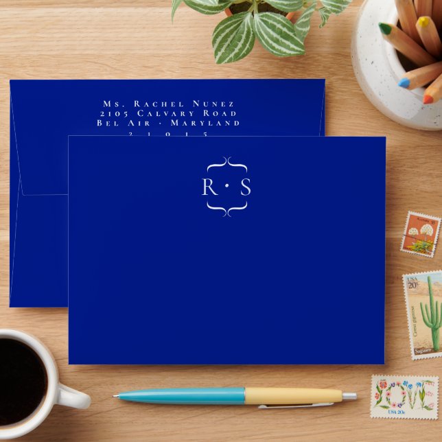 Electric Blue Cobalt Classy Minimalist Wedding Envelope (Desk)
