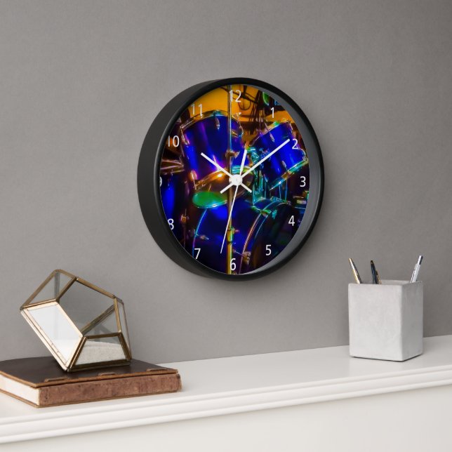 Electric Blue Drums Wall Clock (Office)