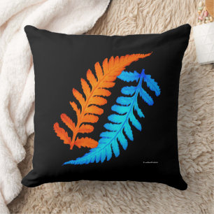 Electric Blue Fiery Orange Japanese Painted Ferns Cushion