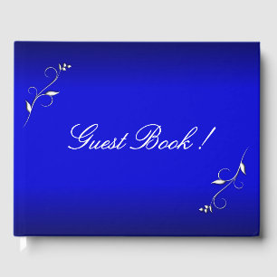 Electric Blue Floral Accents Custom Text Guest Book