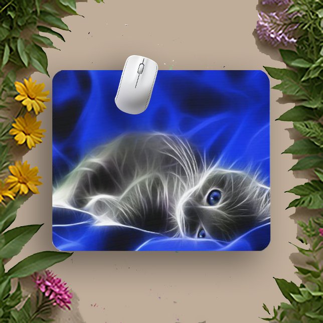 Electric Blue Glowing Cat Abstract Mouse Pad (Creator Uploaded)