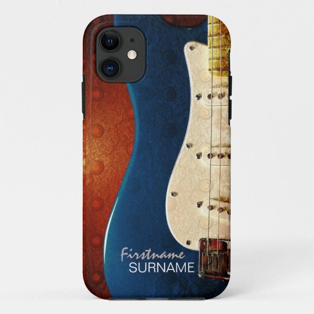 Electric blue Guitar Metal Grunge Custom Text Case-Mate iPhone Case (Back)