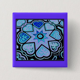 Electric Blue Hearts & Stars Square Pin