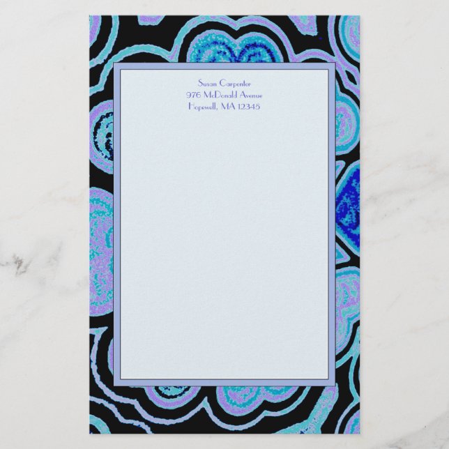 Electric Blue Hearts & Stars Stationery (Front)