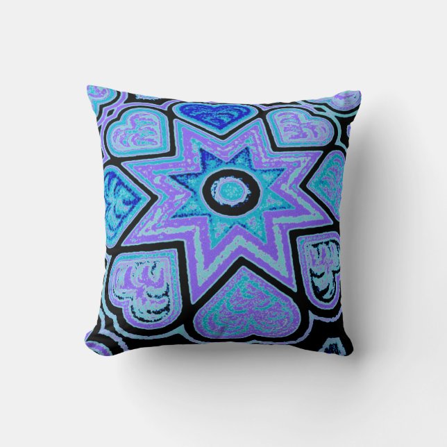 Electric Blue Hearts & Stars  Throw Pillow (Front)