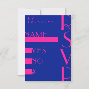Electric Blue Hot Pink Trendy Modern Wedding RSVP  Invitation