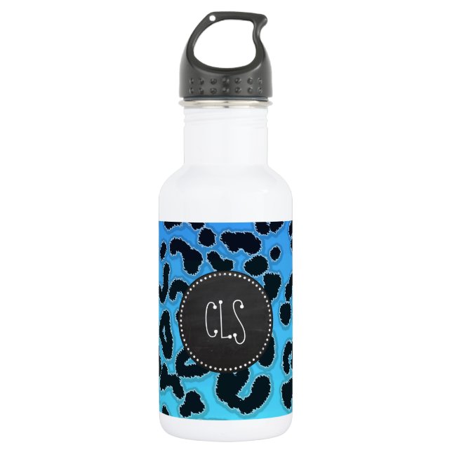 Electric Blue Leopard Print; Chalkboard look 532 Ml Water Bottle (Front)