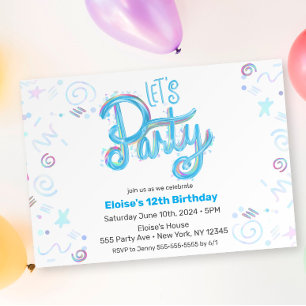 Electric Blue Let's Party Invitation