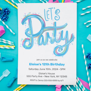 Electric Blue "Let's Party" Modern & Colourful Invitation