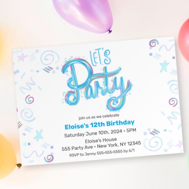 Electric Blue "Let's Party" Modern & Colourful Invitation (Creator Uploaded)