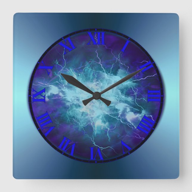 Electric Blue Lightening Wall Clock (Front)