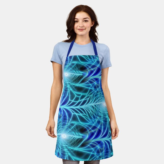 Electric Blue Luminous Fractal Repeating Pattern Apron (Worn)
