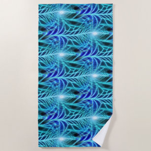 Electric Blue Luminous Fractal Repeating Pattern Beach Towel