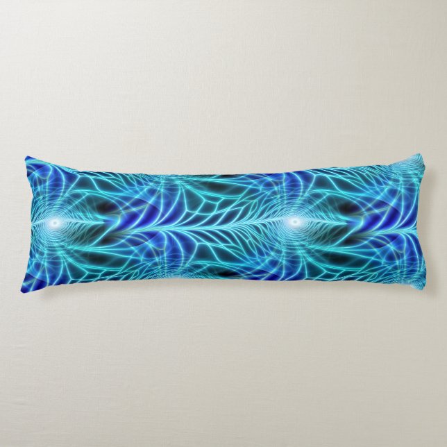 Electric Blue Luminous Fractal Repeating Pattern Body Cushion (Front)