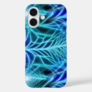 Electric Blue Luminous Fractal Repeating Pattern iPhone 16 Case