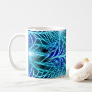 Electric Blue Luminous Fractal Repeating Pattern Coffee Mug