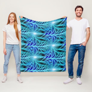 Electric Blue Luminous Fractal Repeating Pattern Fleece Blanket