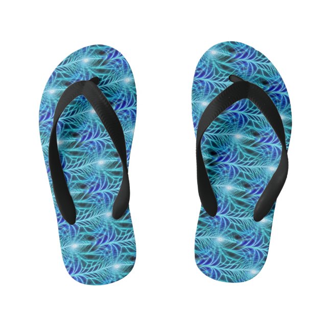 Electric Blue Luminous Fractal Repeating Pattern Kid's Thongs (Footbed)