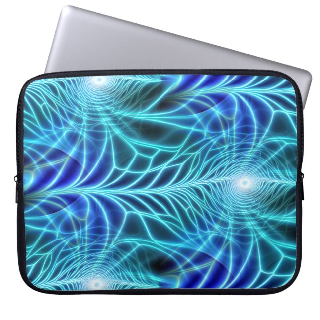 Electric Blue Luminous Fractal Repeating Pattern Laptop Sleeve (Front)