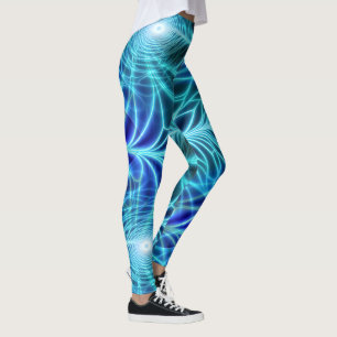 Electric Blue Luminous Fractal Repeating Pattern Leggings